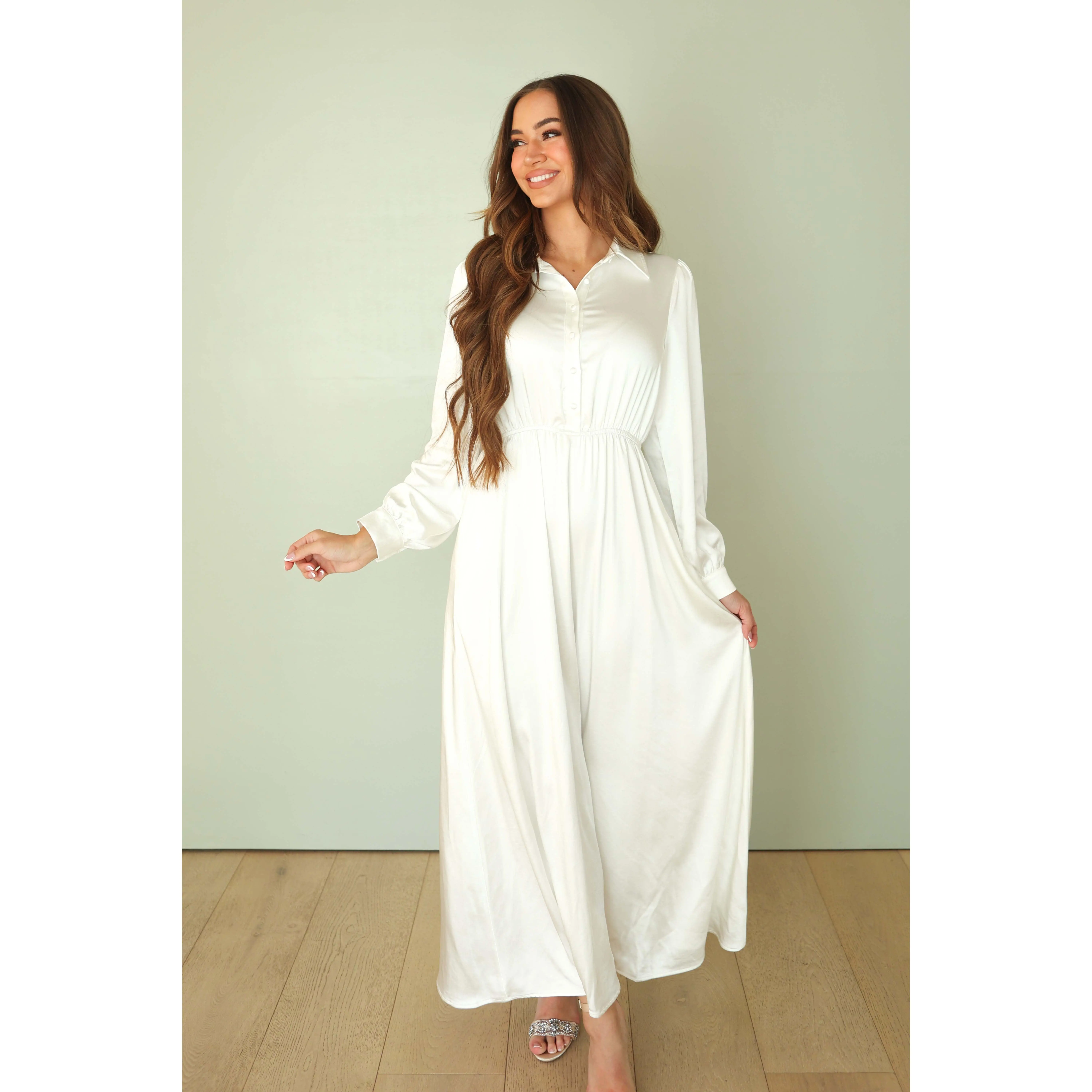 Alice Satin White Dress - Nursing Friendly - FINAL SALE