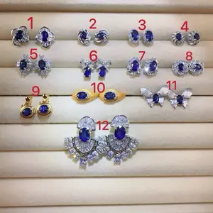 <PingEast jewelry > Blue Sapphire earrings ——925 Sterling Silver Earrings set with natural Sri Lankan Royal Blue Sapphires. Elegant deep royal blue brilliance with a timeless, refined look