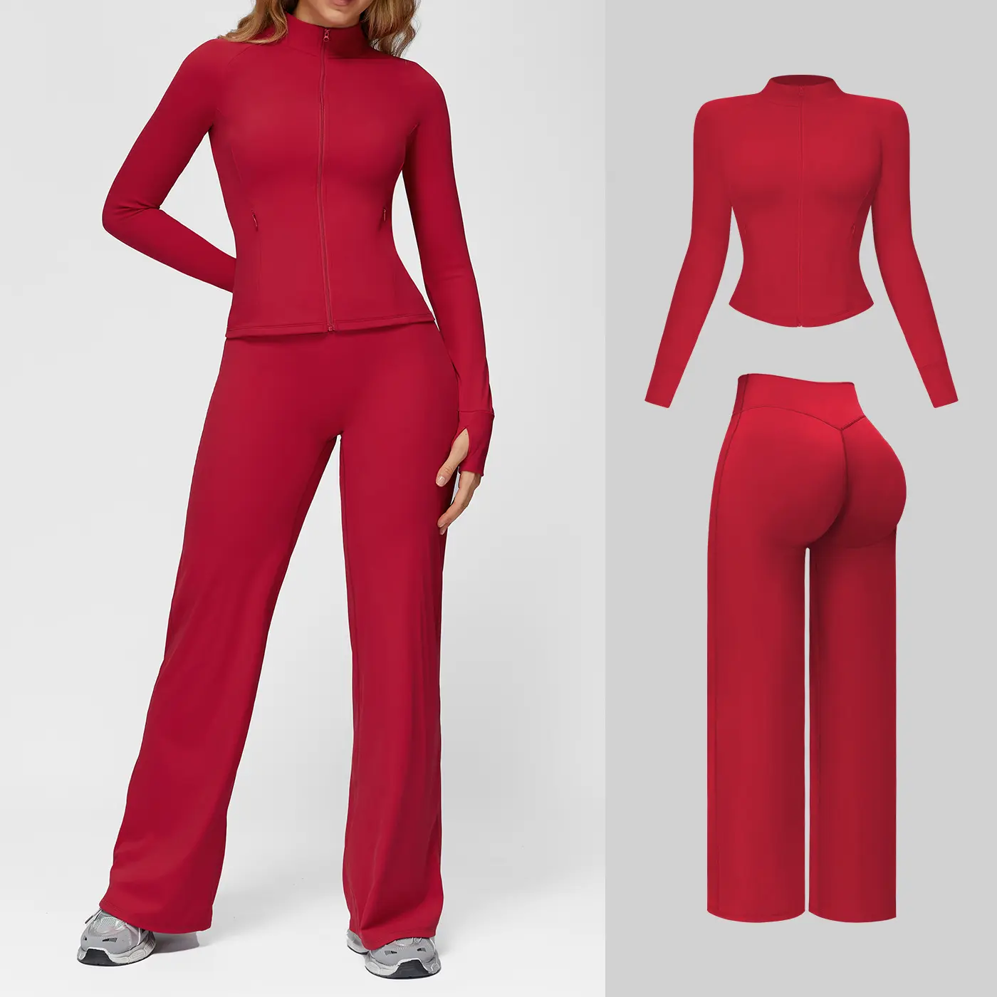 Jacket & Bell-Bottom Pants - Red