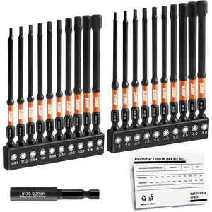 Impact 4" Long Allen Wrench Drill Bit Set Hex Bit Set 20 count (Metric&SAE), 1/4" Hex-Shank S2 Steel, CNC Machined Tips with Extension Socket and Storage Box