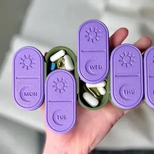 Cute Pill Organiser - 3D Printed Weekly AM/PM Medicine Box with Sliding Lids, Multi Colors, and Daily AM/PM Labels - Healthcare, Aid