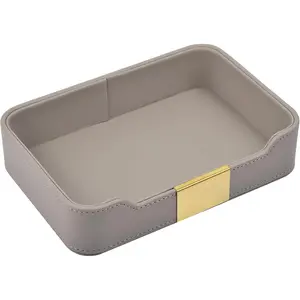 Luxury Leather Valet Tray Desktop Storage Organizer,Bedside  Catchall Tray Nightstand  Holder for ,,Watch,,Phone,Wallet,Remote Controller,Pen,Gray