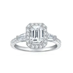 DLS Jewelry S925 Silver Emerald cut setting Moissanite ring, D color Moissanite 1+0.78 ct.