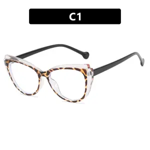 Fashion Spliced Cat Eye Optical Frames, Anti-fatigue Anti Blue Light Glasses, Versatile No-prescription Glasses