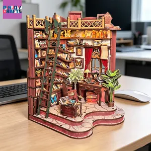 Wooden Library Model Kit, Handmade Assembly Miniature Model, Stress Relief Fun Project for Teens and Adults, DIY Craft Set