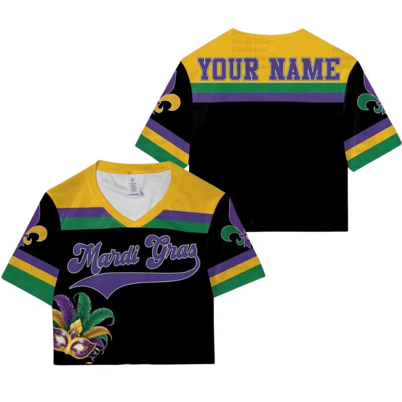 Custom Mardi Grass 2026 Croptop Jersey, Happy Mardi Gras 2026