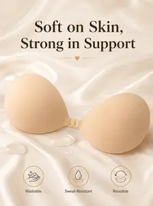 [Buy 1, Get 1 Free]Women's Reusable Sticky Bra, Front Clasp Strapless Backless Invisible Adhesive Silicone Bra Pads for Dresses & Tops