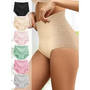 6 Piece Women's High waist Briefs, Lace Style Cotton Comfortable & Breathable Underwear, Hip Lifting  Fashionable Design, Suitable For Women's Daily Life