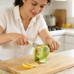 NEW Multi-Fruit Slicer Plastic Handheld Lemon Tomato Potato Cutter Even & Fast Slicing Kitchen Gadget for Meal Prep, Cocktails, Salads Safe & Easy to Use Time-Saving Kitchen Tool for Home Cooks -RR