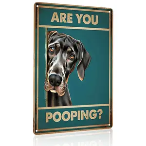 Are You Pooping? Doberman Pinscher Peeking 12x8 Inch Aluminum Metal Sign - Funny Dog Lover Wall Decor for Bathroom, Restroom, Powder Room - Retro Tin Sign Gift for Doberman Owners & Pet Enthusiasts