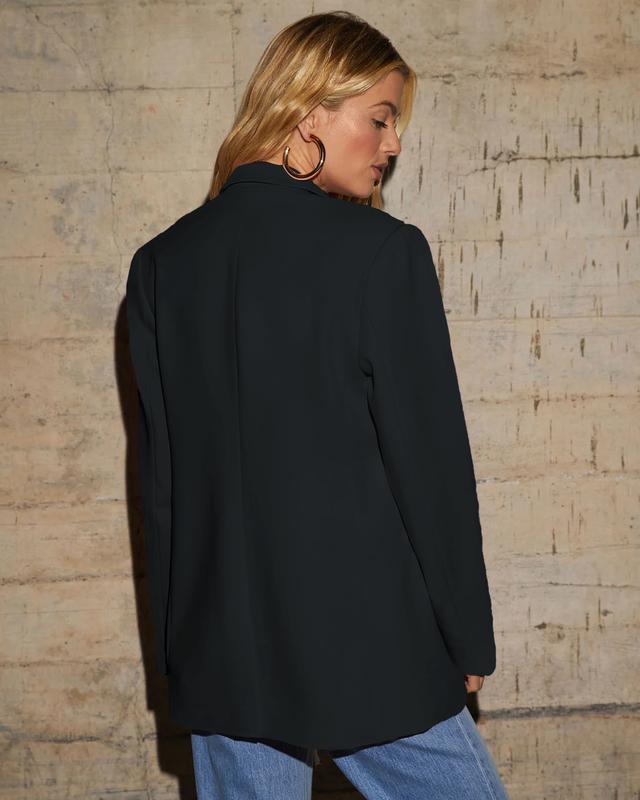 USBoutoque Chic 2025 Blazers for Sleeve Lapel Open Front Suit Jacket Work Blazer  Women Business Casual Long