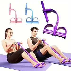 Portable Resistance Cord with Foot Pedals, Elastic Pull Rope Exercise Accessory for Home Indoor Activity, Pink Blue Purple