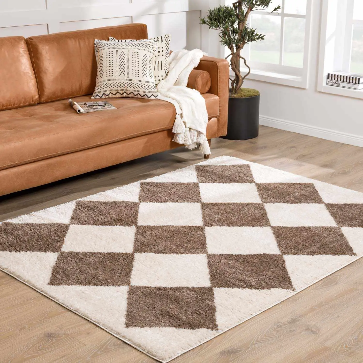 Arilla Brown Diamond Area Rug - Machine Washable, Modern Floor Option, Home Decor Accent, Machine Washable Rugs, Modern Floor Rug