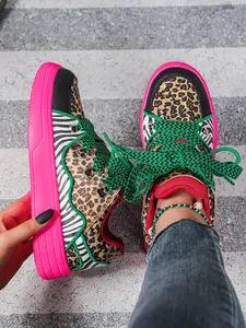 Women's New Fashion Leopard Print Skate Shoes, Comfortable Breathable Sporty Low Top Casual Sneakers, Trendy Trainers, Perfect for All Seasons and Parties, Walking Shoes, Breathable Fashion Footwear, Casual Lifestyle Sneaker, Street Low Sneakers