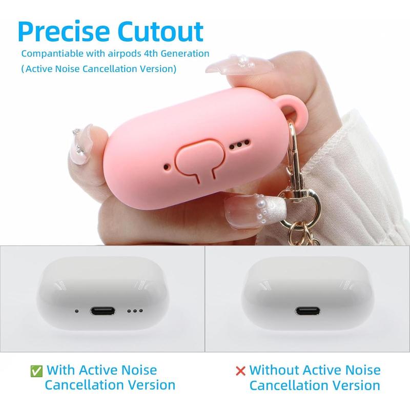 Compatible with AirPods 4 Case , Premium Soft Silicone Protective Case Cover for Apple AirPods 4th Generation with Cleaner Kit, Carabiner and Keychain Accessories for Women Girls (Pink)