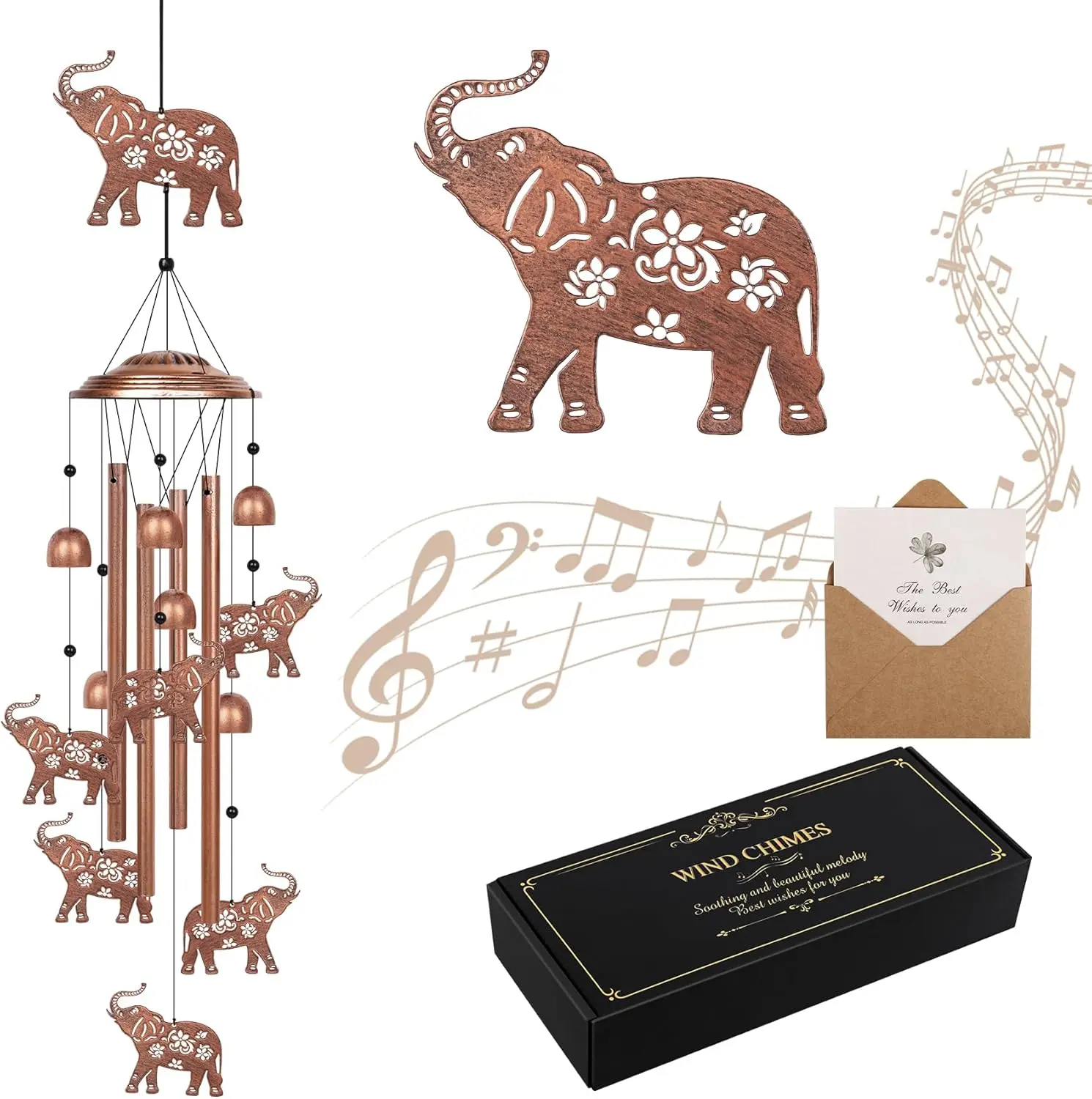Elephant Wind Chimes for Outside, 35" Elephant Gifts for Women Men Metal Elephants Decor Windchimes Outdoors Memorial Wind Chime, for  Garden Outdoor Yard Decor