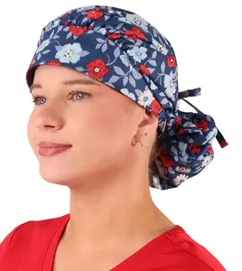 Banded Bouffant Ponytail Scrub Cap - Festive Flowers