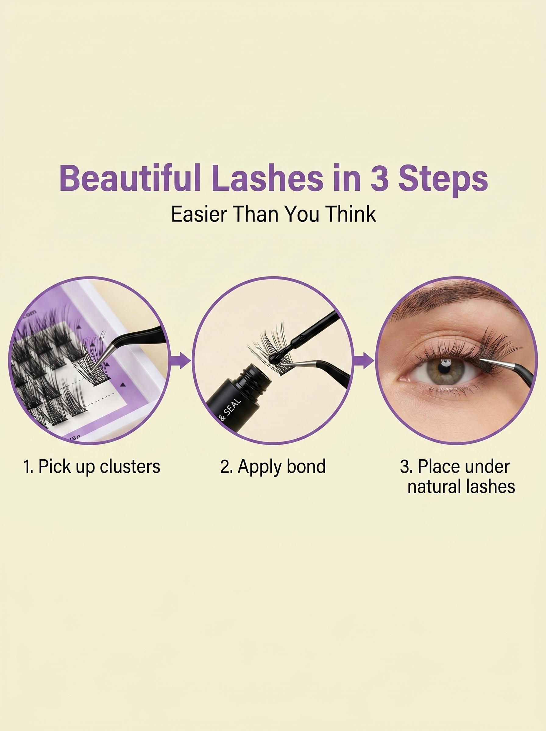 D-Curl Cluster Lashes, 300D Fluffy Wispy Lightweight Plant Fiber DIY Eyelash Extensions, Easy Application & Natural Look for Beginners, Lash Cluster