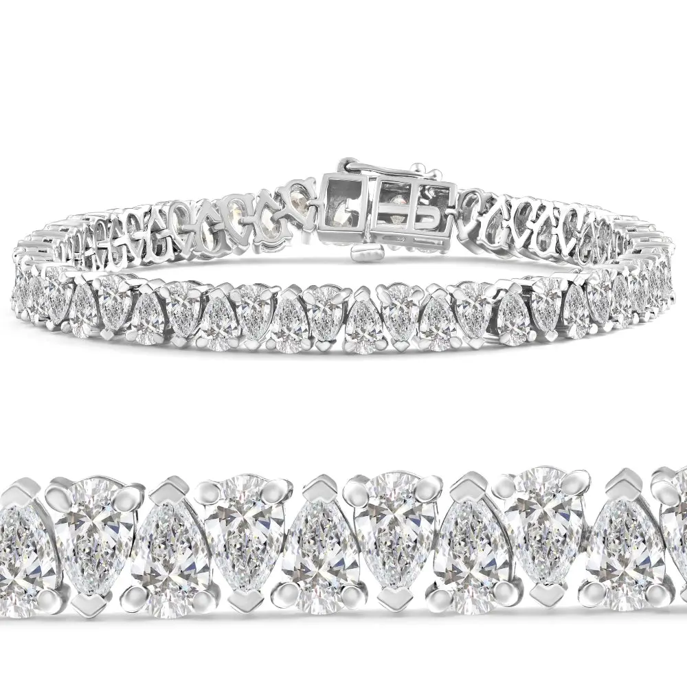 10Ct Pear Shape Diamond Tennis Bracelet Wide 14k White Gold Lab Grown