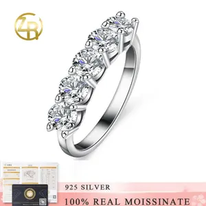 ZR 5-Stone Synthetic Moissanite Ring, 4.0mm D Color VVS1 Clarity Lab-Created, Alta Jewelry Anniversary Ring, 5-Stone Moissanite Wedding Band, Perfect Jewelry Gift for Women, Engagement Ring, Ideal Gift for a Female Partner or Loved One.Y2