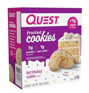 Quest Frosted Protein Cookies, Low Carb, Gluten-Free, Birthday Cake, 8 Count