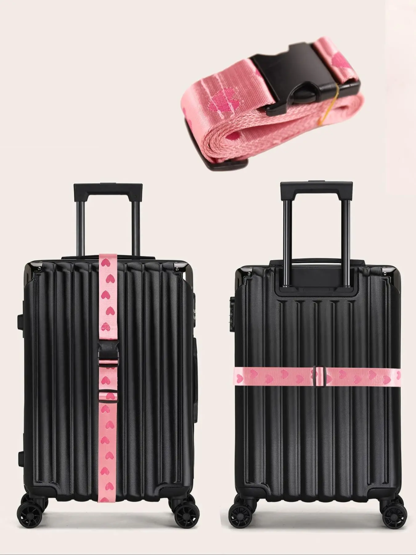 Simple Fashion Nylon Fabric Luggage Belt Strap, Accessories for Vacation, Casual Universal Travel Essential for Women & Girls, Portable Heart Print Bu