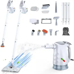 10-in-1 Steam Mop & Detachable Handheld Steam Cleaner, 320ml Water Tank, 10s Fast Heating, Portable Steamer for Kitchen Floor Tiles Window BBQ Grill Car, Bright White