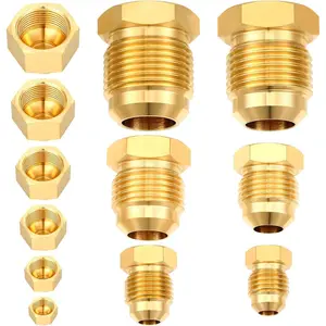 6 count Brass Flare Plug SAE 45  Flare Tube Fitting Seal Plugs 6 count Brass Cap Assortment Kits for 1/4" 5/16" 3/8" 1/2" 5/8" 3/4" Tube OD 6 Sizes Set