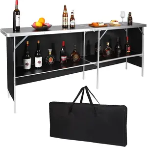 Portable Bar Table, Pop Up Folding Mobile Bar Bartender Table with Carry Bag for Events, Party, Camping, Tradeshow, Exhibition, Easy Setup, Black, 82"x33"x15"
