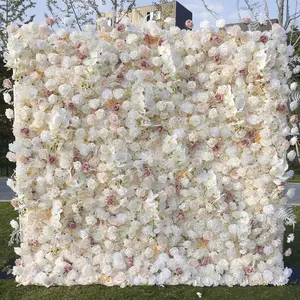 Artificial Flower Wall Backdrop, Romantic 5D Grid Bottom Faux Flower Wall, Elegant Event Backdrop for Weddings Birthday Party Decoration, Fruit