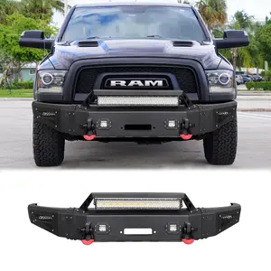 TIOYAR Steel Front Bumper Black Texture for 2015-2018 Dodge Ram 1500 Rebel with Winch Plate LED Lights 2 x D-Rings Off-Road Performance