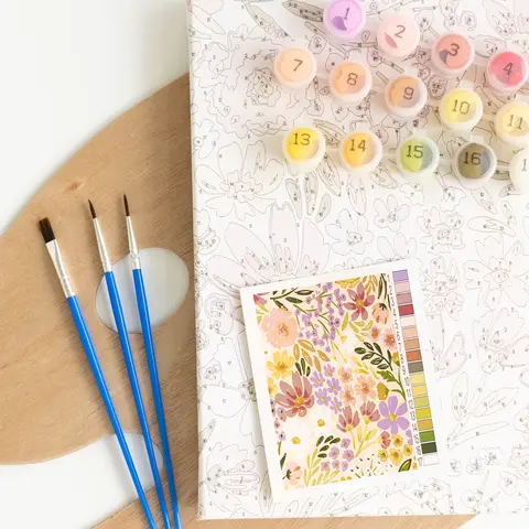 DIY Painting Supplies Paint By Numbers Kit - 8" x 10" Stretched Canvas with Wood Frame, Beginner-Friendly Guided Floral DIY Fun, 3 Brushes, 17 Acrylic Paint Pots