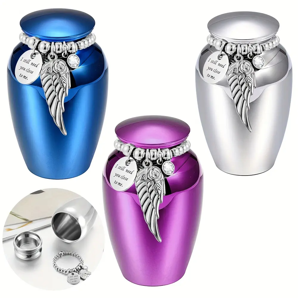 2.56in Small Size Aluminum Alloy Mini Winged Keepsake, Ash Memorial Cremation Container with Wing Charm - Memorial Gift for Human & Pet Ashes Preservation or Burial, 2.56 Inch