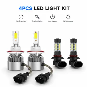 For 2004-2014 Ford F-150 8000K LED Headlight Hi/Lo + Fog Light Combo Kit – 4 Bulbs, Super Bright, Plug-and-Play, IP68 Waterproof, 60000LM, 6500K Cool White, 12V – Replacement Halogen Headlamps & Fog Lamps