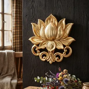 Lotus Relief Wall Hanging Decor, Artistic European Vintage Wall Art, Resin Lotus Sculpture, Living Room, Bedroom, Entryway Decoration