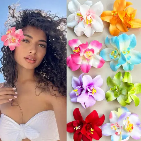 8Pcs Hawaiian Flower Hair Clips, Artificial Flower Hair Clips, Plumeria Hair Clips, Resin Hair Clips, Hair Clip Set, Suitable For Holiday Beach Party, Wedding Party, Holiday Gifts For Girls, Claw Clips, Floral Hair Accessories, Tropical Hair Accessories