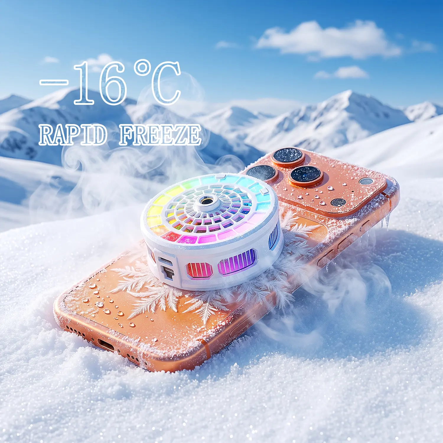 Magnetic Semiconductor Phone Cooler - Dual-Core Overclock RGB Mobile Radiator with Temp Display, Low-Noise USB Fan for Gaming, Live Streaming, MagSafe-Compatible iPhone & Android Devices