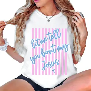 Let Me Tell You About My Jesus Easter Christian Shirt Stripes Christian Made In USA For Women For Men [SaffronSequin cotton t-shirt/sweatshirt/hoodie, soft and comfortable]