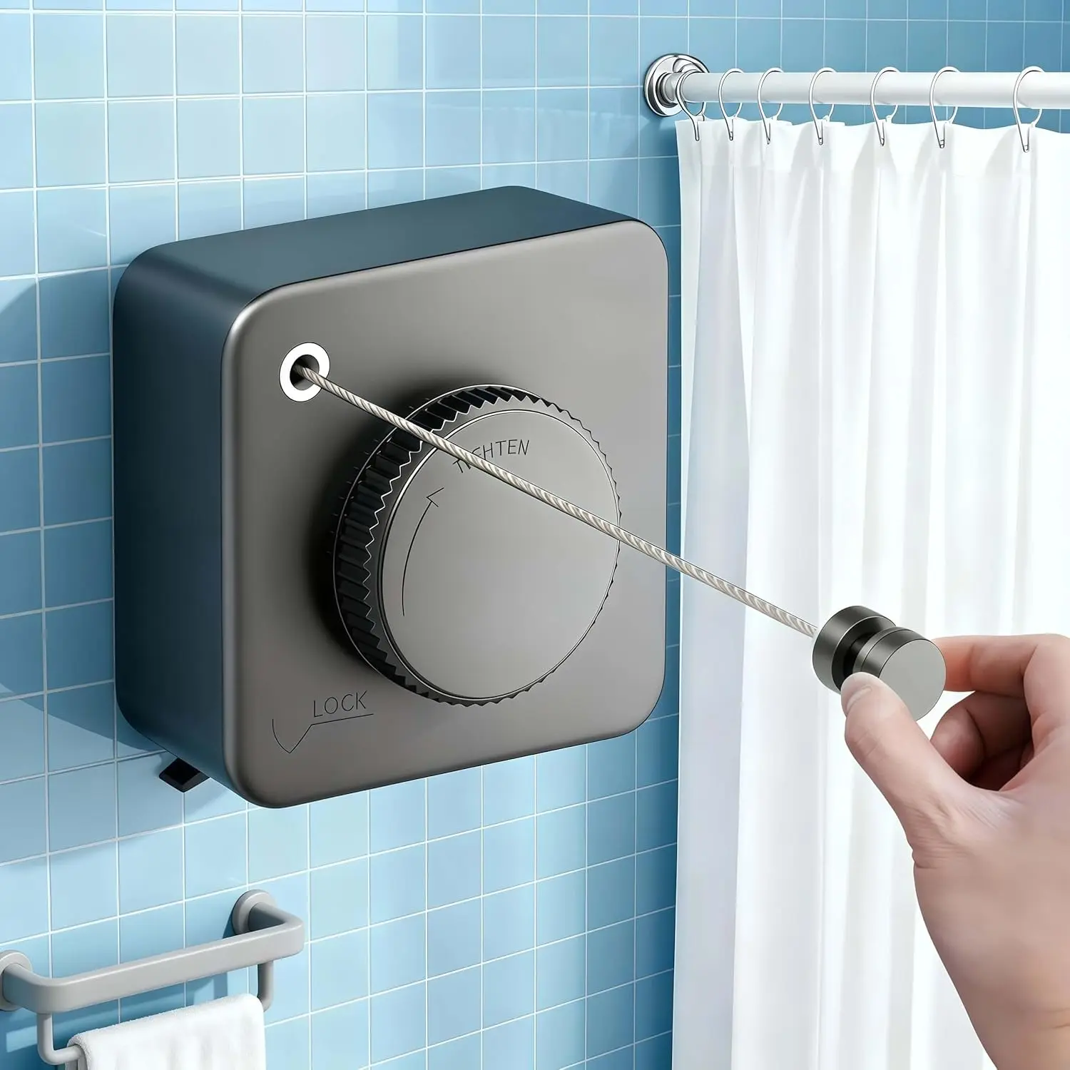 GMOX Retractable Adjustable Wall-Mount Heavy-Duty Laundry Hanging Rack - 16.8 Ft Non-Sagging Stainless Steel Retractable Clothesline, ABS Bathroom Fixture Accessory for Indoor, Outdoor Apartment Use