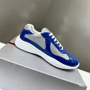 Men's Casual Fashion Sneakers Breathable Mesh & Patent Leather Walking Shoes Lightweight Comfortable Lace-Up Athletic Shoes for Men Non-Slip White Sole Blue Grey Daily Work Travel Trainers Men's blue grey patent leather mesh sneakers Men's