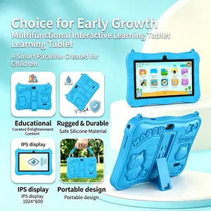 New hanging rope handheld 7-inch children's tablet, Kid tablet, Touchscreen tablet, Android 13 4GB RAM 64GB ROM shock-absorbing silicone protective cover, supports back shell, parents control installation of educational learning software
