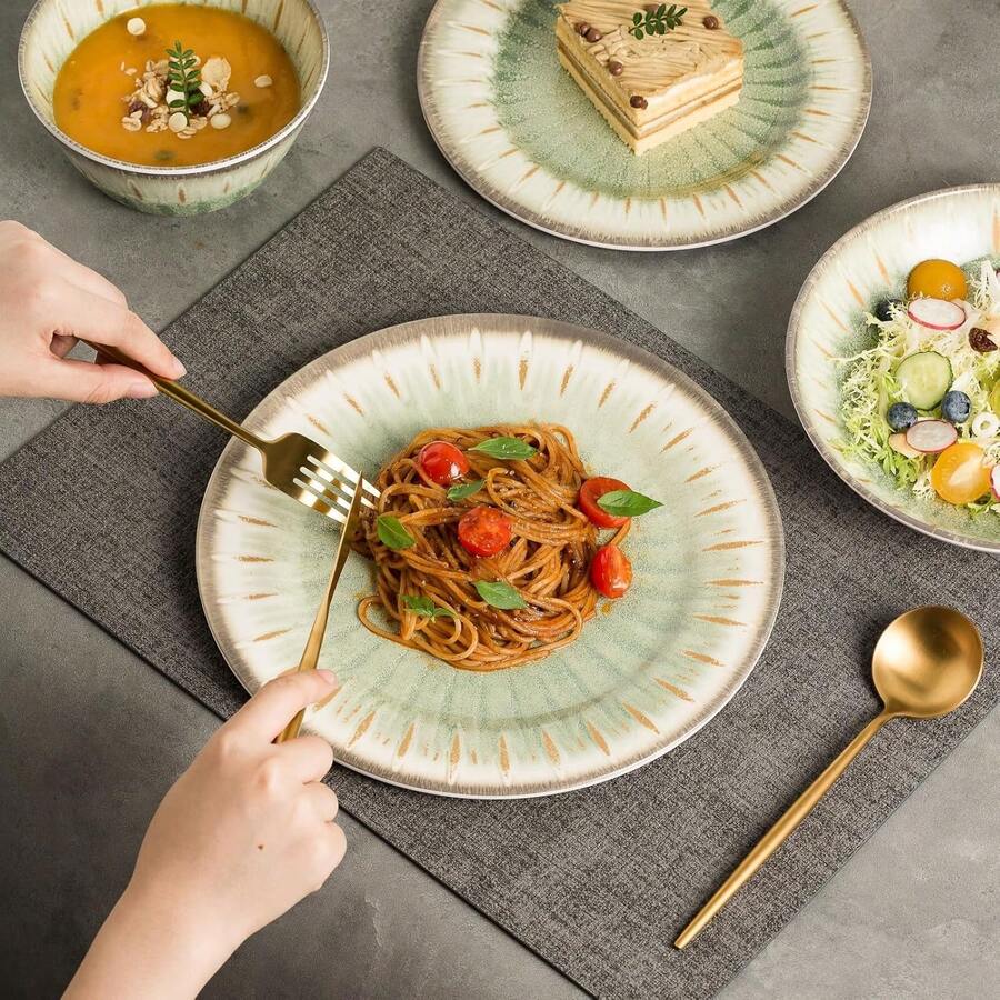 Melamine Dinnerware Set, 16 Piece 4, Unbreakable Kitchen Plastic Plates And Bowls Set, Indoor And Outdoor Use Tableware,, Dishwasher Top, Not Microwave, Not Oven(Green)