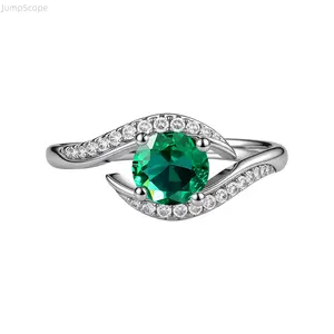 Women's Emerald Green Zircon Ring, Adjustable Silver Plated CZ Promise Ring, Elegant Solitaire Jewelry for Valentine's Day & Anniversary Gifts