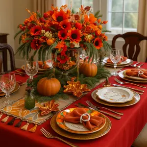 My Butterfly Effects Fall Harvest Thanksgiving Table Centerpiece with Vibrant Orange Flowers and Greenery Table Decorations