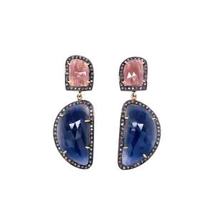 Diamond & Sapphire Slice Drop Earrings