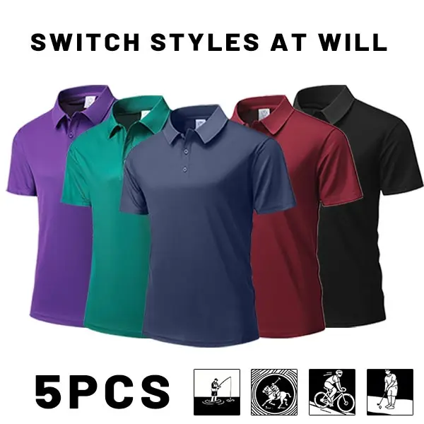 Men's Basic Collared Short-Sleeve Polo Shirt - Breathable Polyester Knit Top, Lightweight Moisture-Wicking Vibrant Solid Fabric, Casual, M, Standard Sizes, Basics