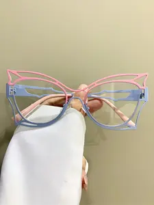 Unisex Color-block Cat Eye Frame Eyeglasses, Anti-blue Light Eyeglasses, Stylish Eyeglass, Trendy Casual Eyeglasses for Everyday Use, Fashion Accessories for Outdoor Activities, Stylish Trendy Eyewear