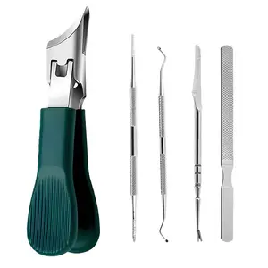 Five Sets of Eagle Beak Beveled Nail Clippers:Household Multifunctional Large Opening Anti-Splash Nail Clippers Set of High-Grade ThickHard Manicure Clippers. Green