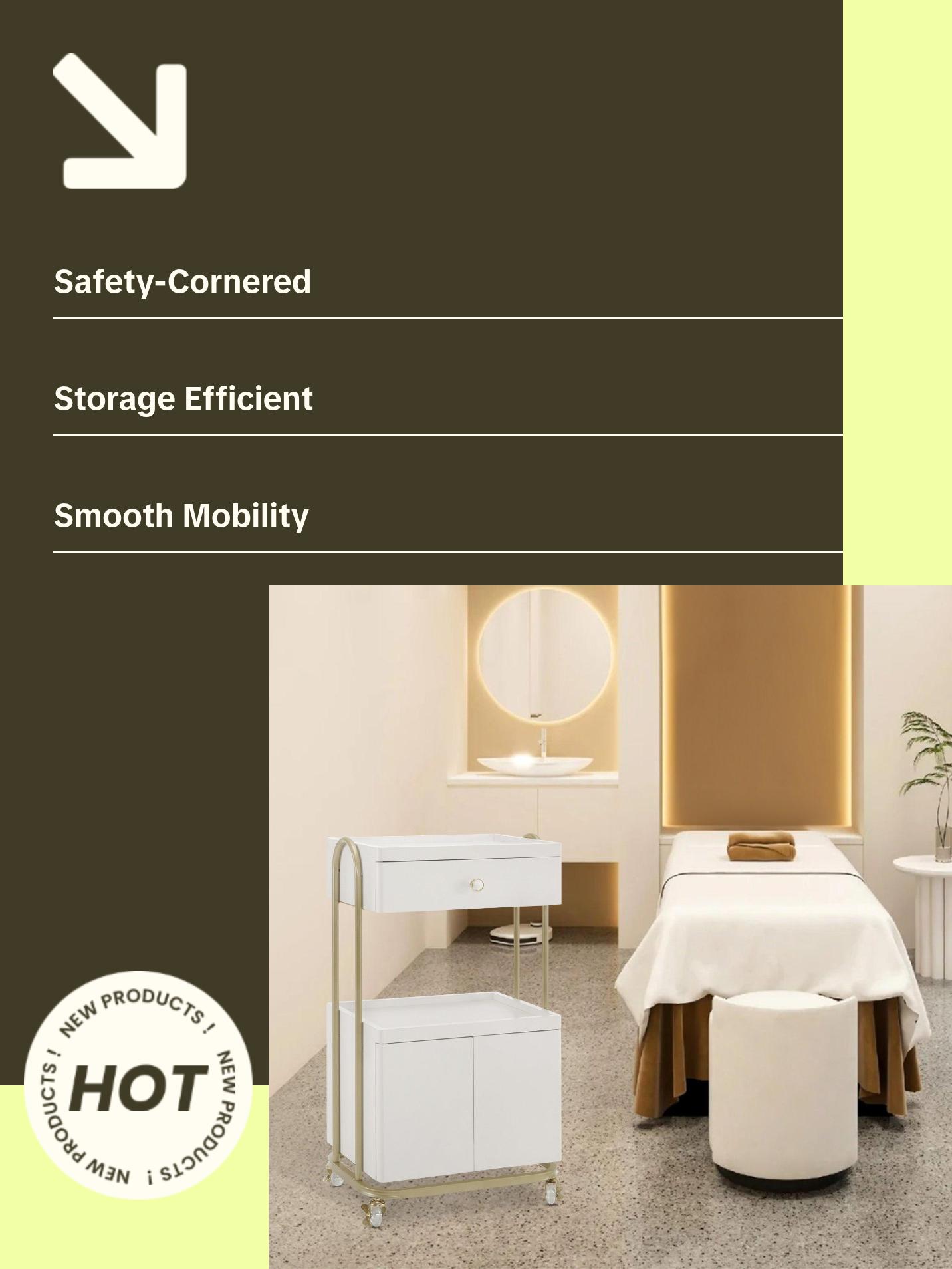 BarberPub Salon SPA Rolling Trolley, Barber Storage Cart for Storing Cosmetics 2074