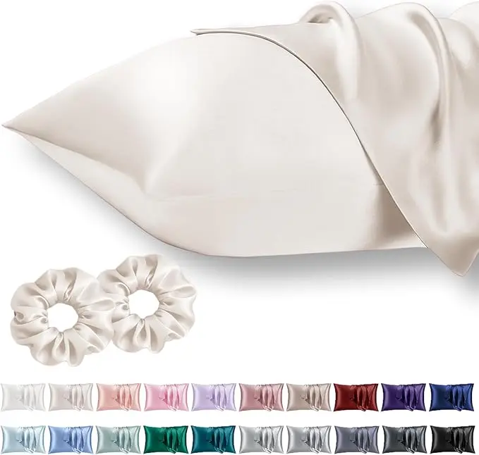 2 Pack Satin Pillowcase with Scrunchies for Hair and Skin Cooling,Soft as Silk Pillowcase for Hair and Skin,Easier Care than Silk Pillow Case  50x75cm Gifts for Women Envelope